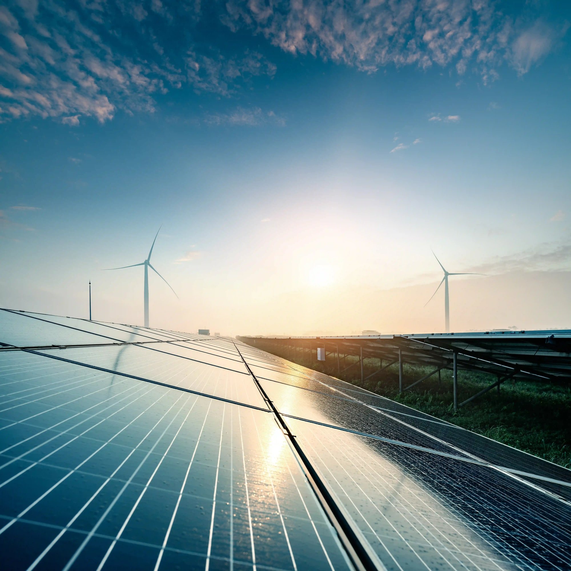 Solarpanele vor Windkraftwerken Solarpanele vor Windkraftwerken